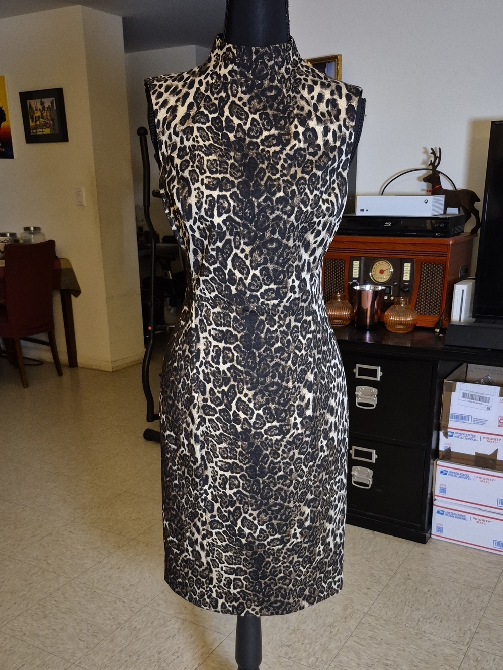 Etcetera Leopard Print Midi Dress - Black & Cream